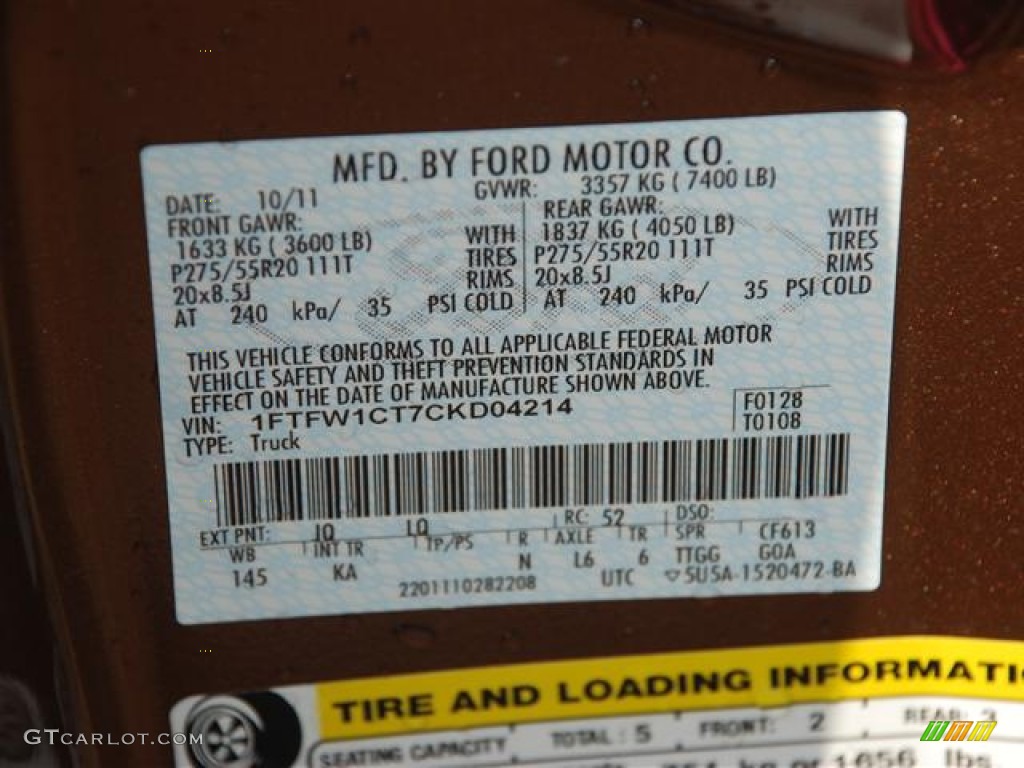 2012 Ford F150 King Ranch SuperCrew Color Code Photos