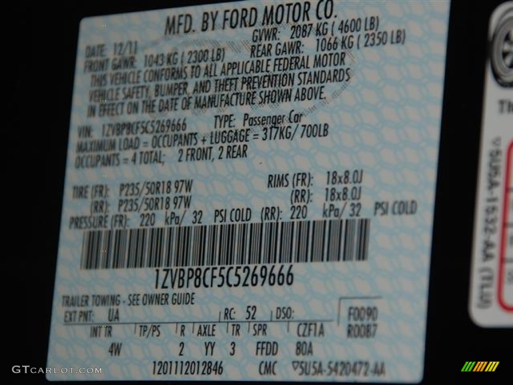 2012 Mustang Color Code UA for Black Photo #59021204