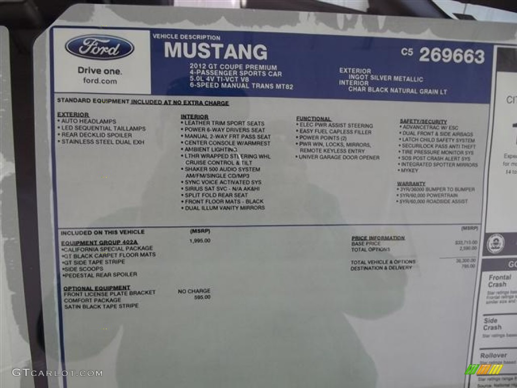 2012 Ford Mustang C/S California Special Coupe Window Sticker Photo #59021285