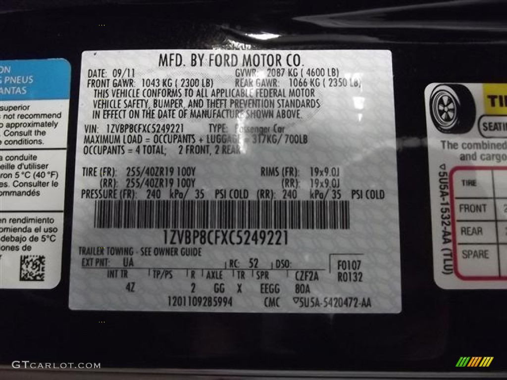 2012 Mustang Color Code UA for Black Photo #59021507