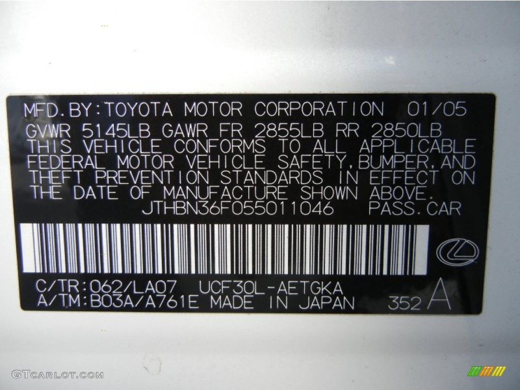 2005 LS Color Code 062 for Crystal White Photo #59025564