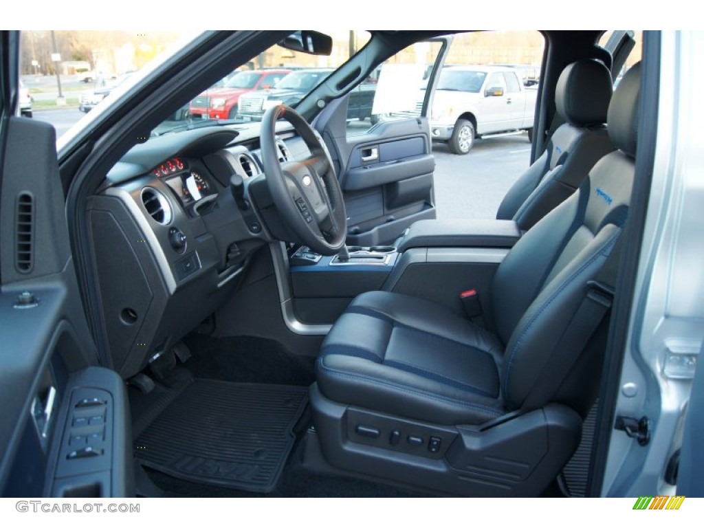 Raptor Black Leather/Cloth with Blue Accent Interior 2012 Ford F150 SVT Raptor SuperCrew 4x4 Photo #59032998