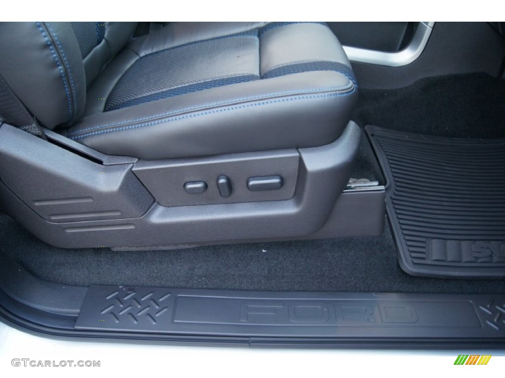 Raptor Black Leather/Cloth with Blue Accent Interior 2012 Ford F150 SVT Raptor SuperCrew 4x4 Photo #59033026