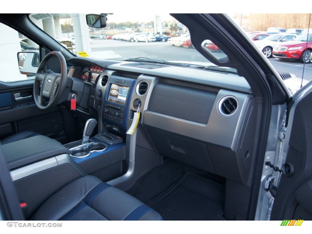 2012 Ford F150 SVT Raptor SuperCrew 4x4 Raptor Black Leather/Cloth with Blue Accent Dashboard Photo #59033044