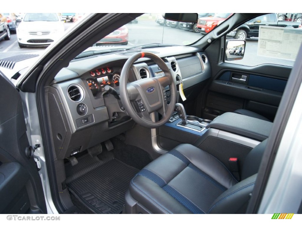 Raptor Black Leather/Cloth with Blue Accent Interior 2012 Ford F150 SVT Raptor SuperCrew 4x4 Photo #59033200