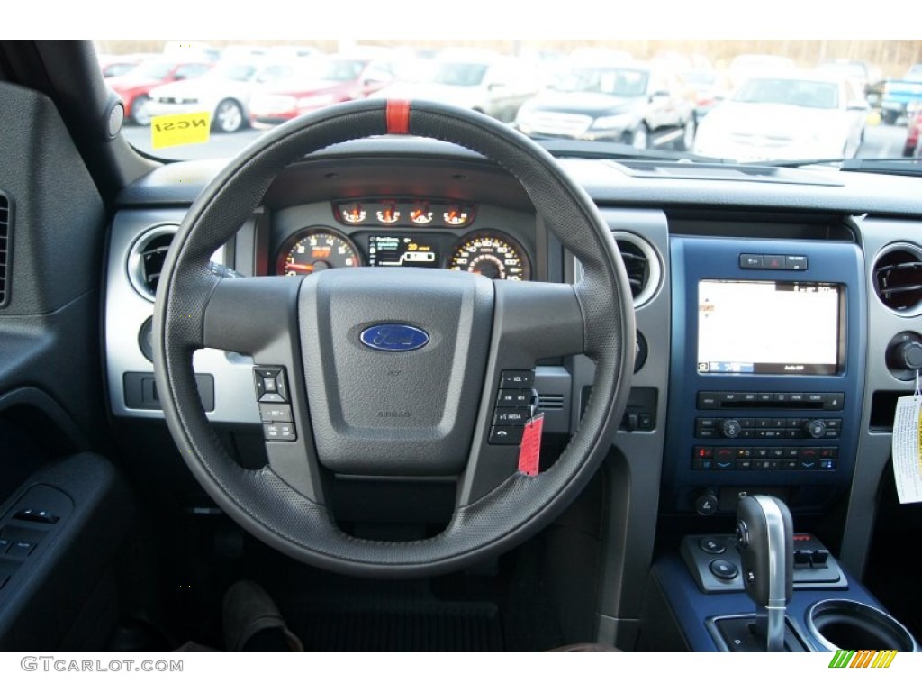 2012 Ford F150 SVT Raptor SuperCrew 4x4 Raptor Black Leather/Cloth with Blue Accent Dashboard Photo #59033244