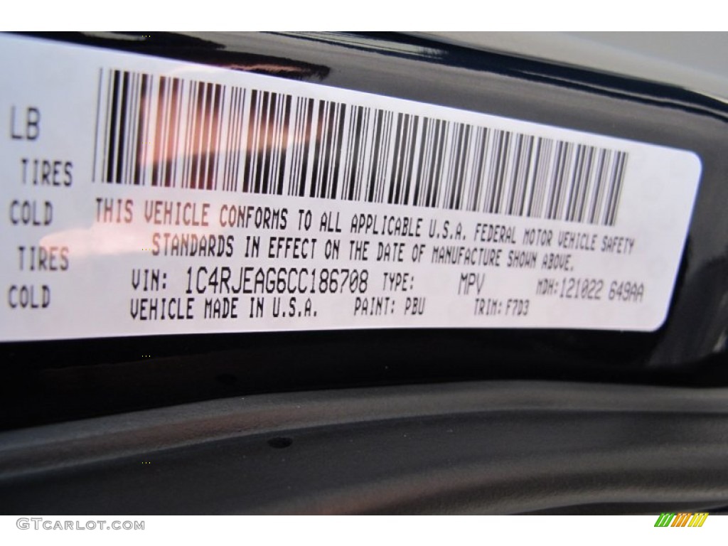 2012 Grand Cherokee Color Code PBU for True Blue Pearl Photo #59035849
