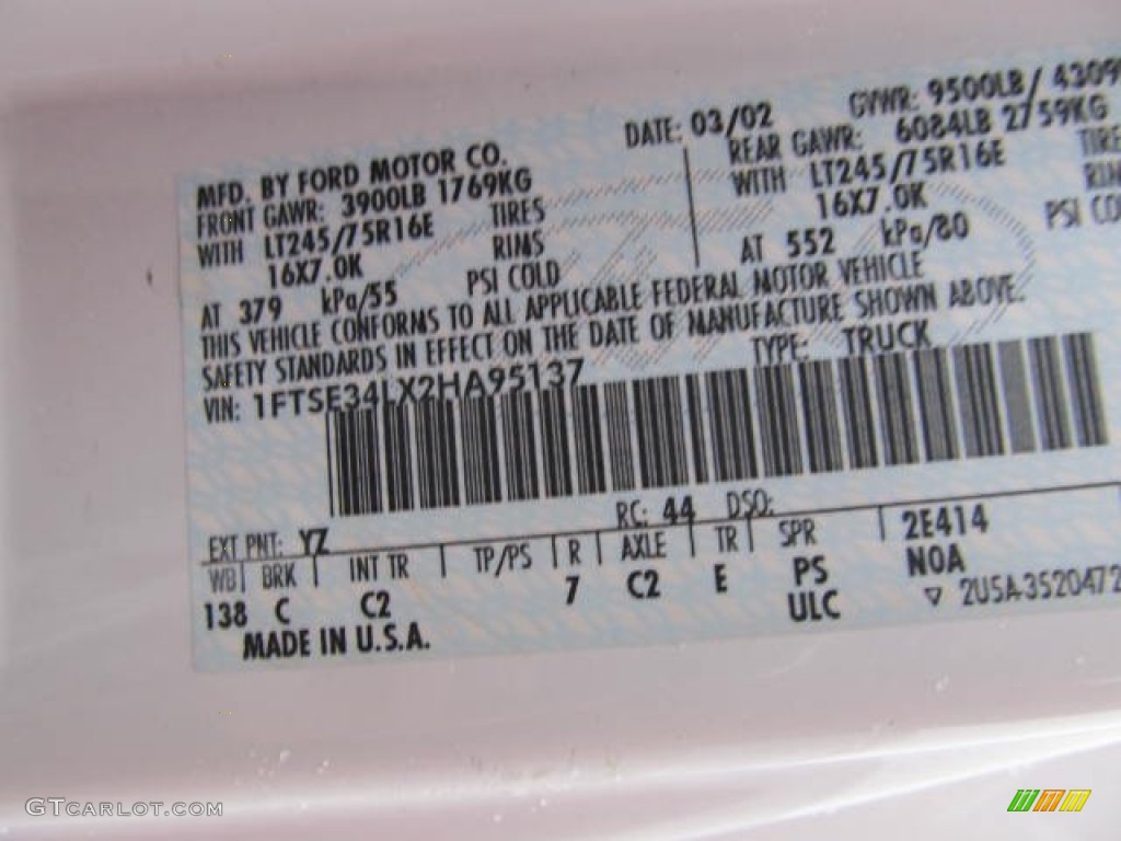 2002 E Series Van Color Code YZ for Oxford White Photo #59039830