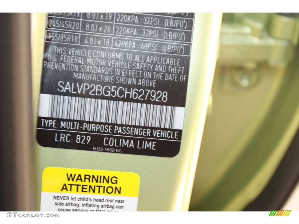 2012 Range Rover Evoque Color Code 829 for Colima Lime Metallic Photo #59049454