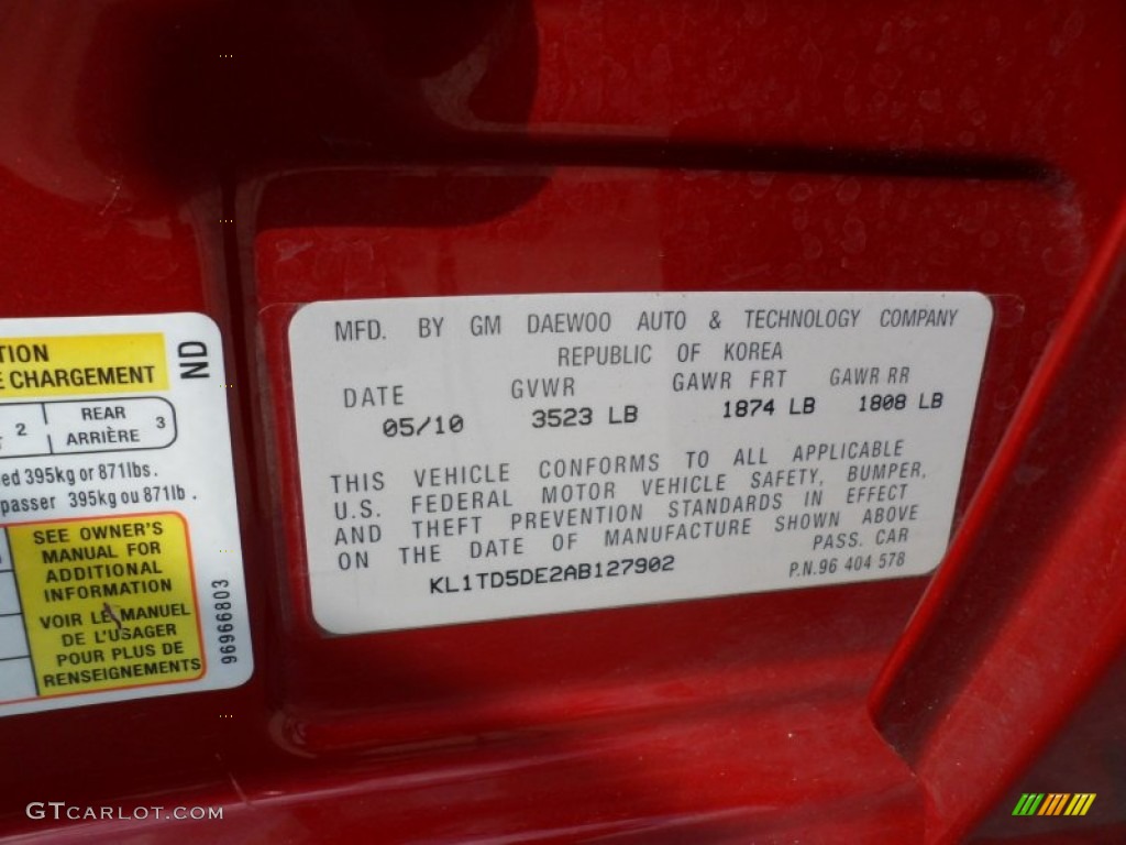 2010 Aveo LT Sedan - Sport Red / Charcoal photo #39