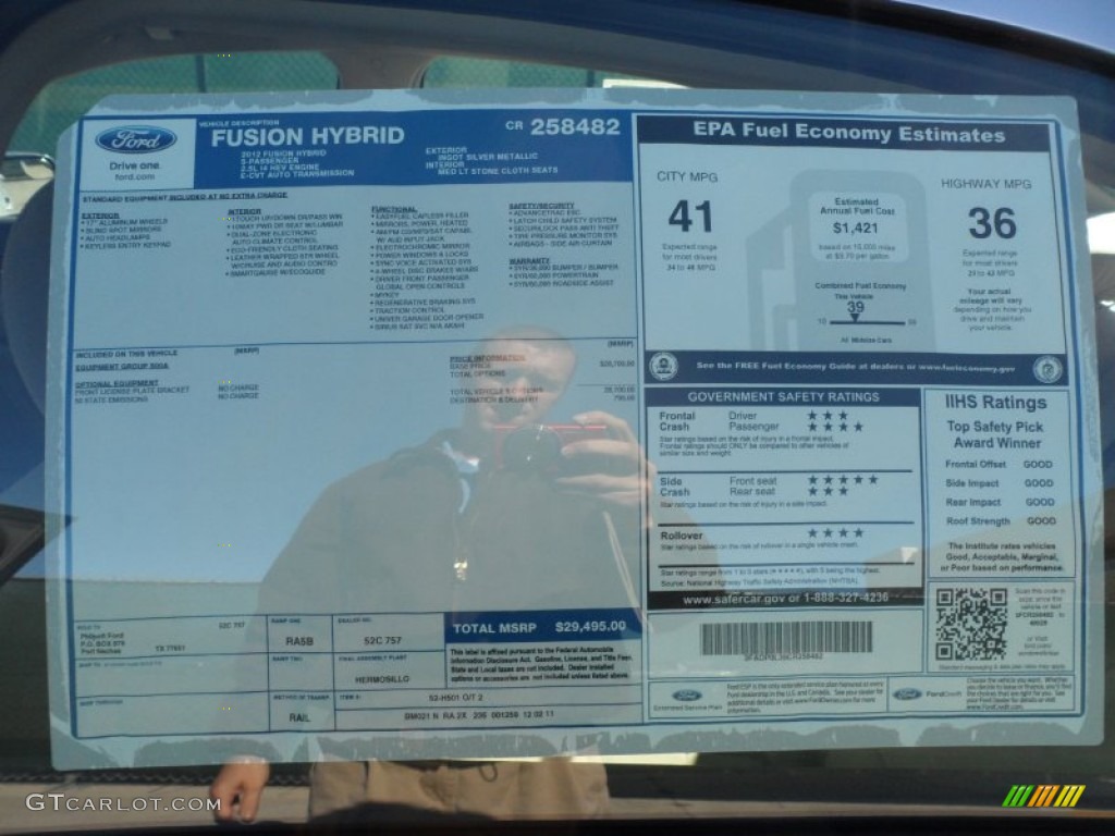 2012 Ford Fusion Hybrid Window Sticker Photo #59051975