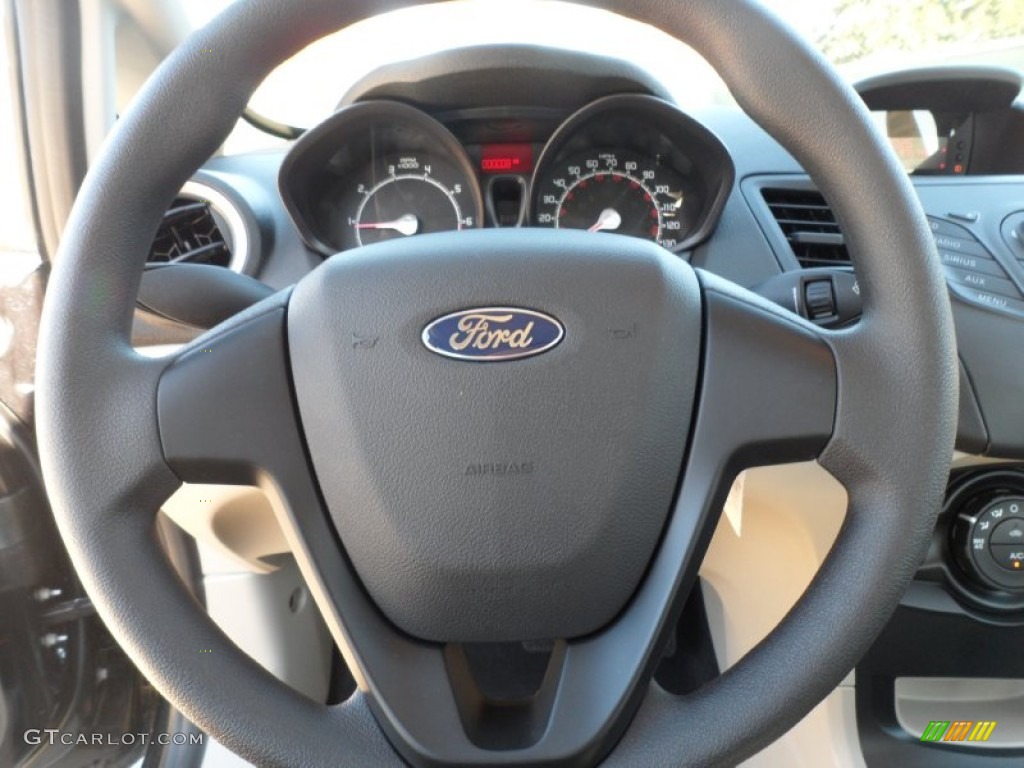 2012 Ford Fiesta S Sedan Light Stone/Charcoal Black Steering Wheel Photo #59052173