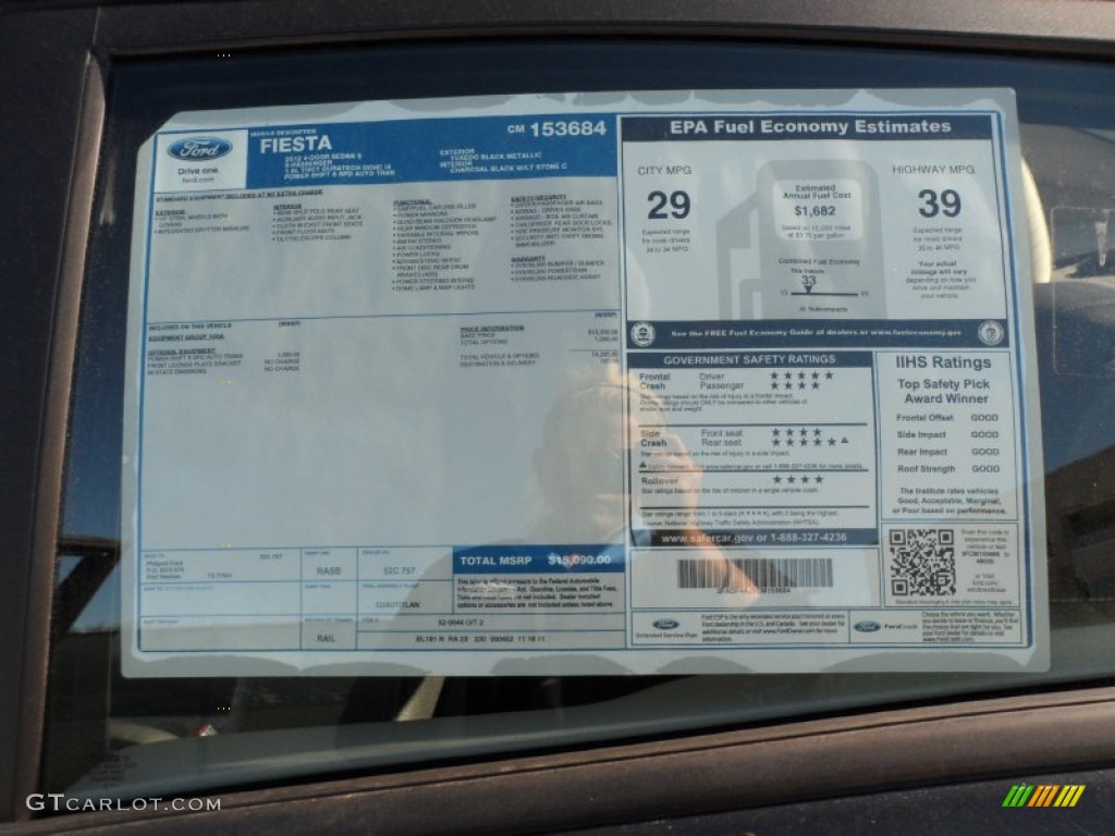 2012 Ford Fiesta S Sedan Window Sticker Photo #59052182
