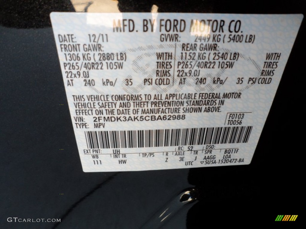 2012 Edge Color Code UH for Tuxedo Black Metallic Photo #59053242