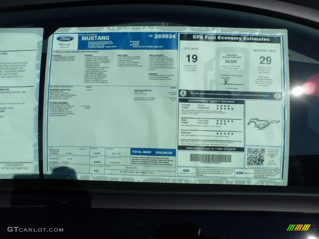 2012 Ford Mustang V6 Mustang Club of America Edition Coupe Window Sticker Photo #59053342