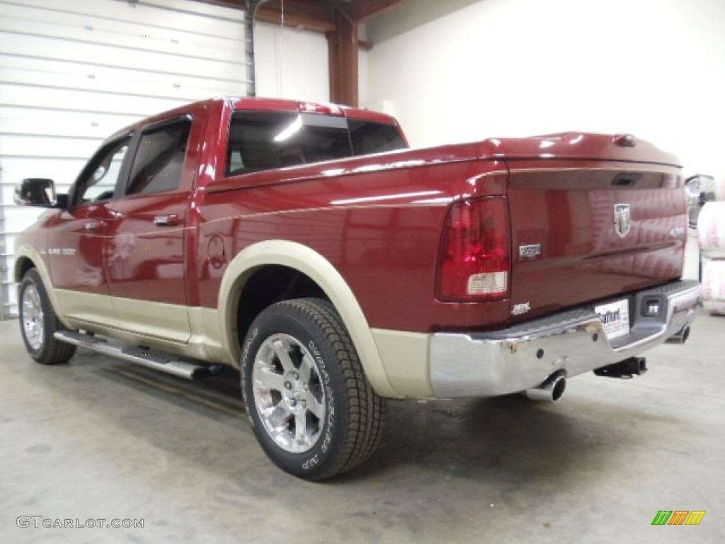 2011 Ram 1500 Laramie Crew Cab 4x4 - Deep Cherry Red Crystal Pearl / Light Pebble Beige/Bark Brown photo #3