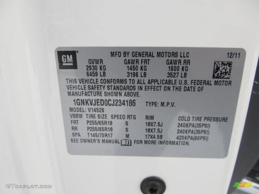 2012 Traverse LT AWD - White / Ebony photo #14