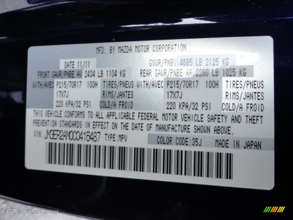2012 CX-7 Color Code 35J for Stormy Blue Mica Photo #59070041