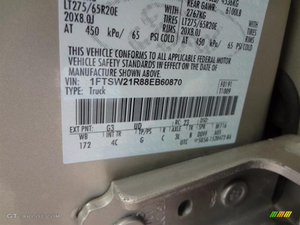 2008 F250 Super Duty Color Code G3 for Pueblo Gold Metallic Photo #59078672