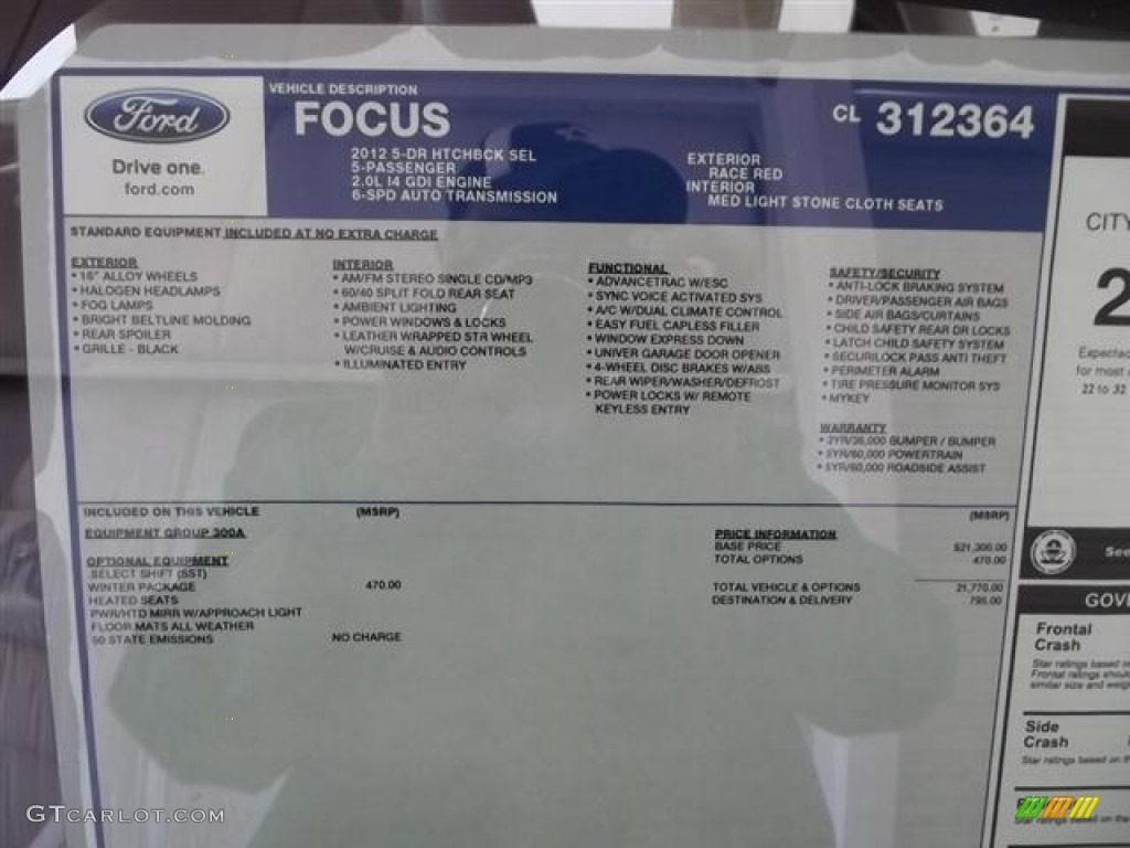2012 Ford Focus SEL 5-Door Window Sticker Photos