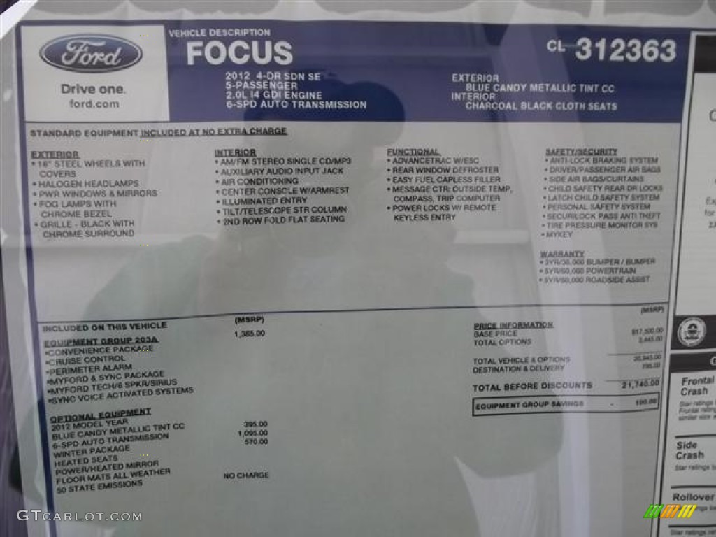 2012 Focus SE Sedan - Blue Candy Metallic / Charcoal Black photo #23