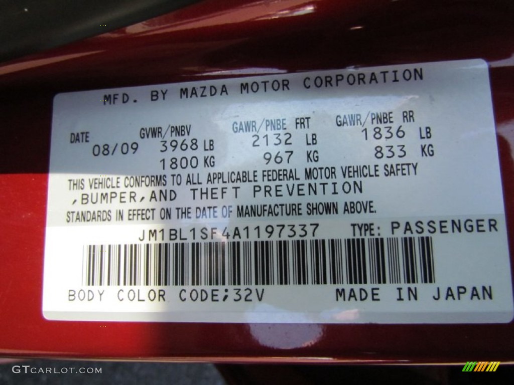 2010 MAZDA3 Color Code 32V for Copper Red Mica Photo #59080721