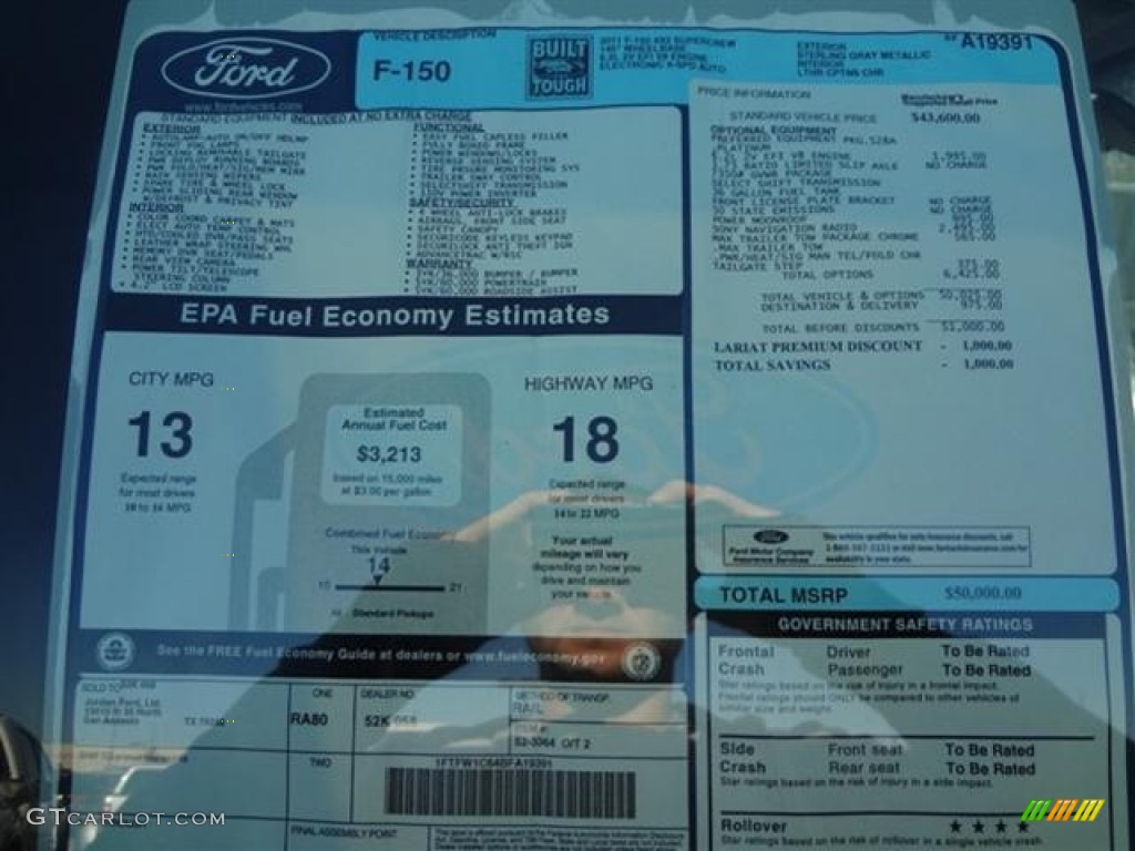 2011 Ford F150 Platinum SuperCrew Window Sticker Photo #59081750