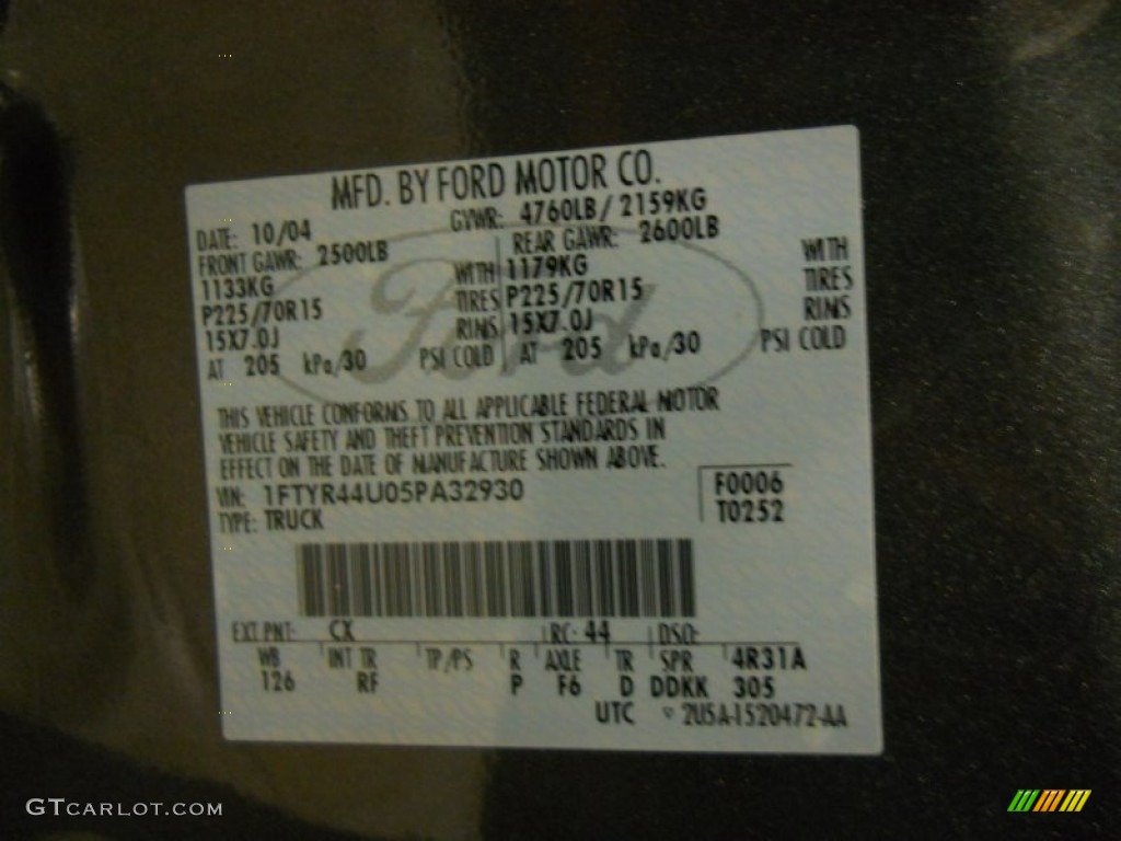 2005 Ranger Color Code CX for Dark Shadow Grey Metallic Photo #59090384