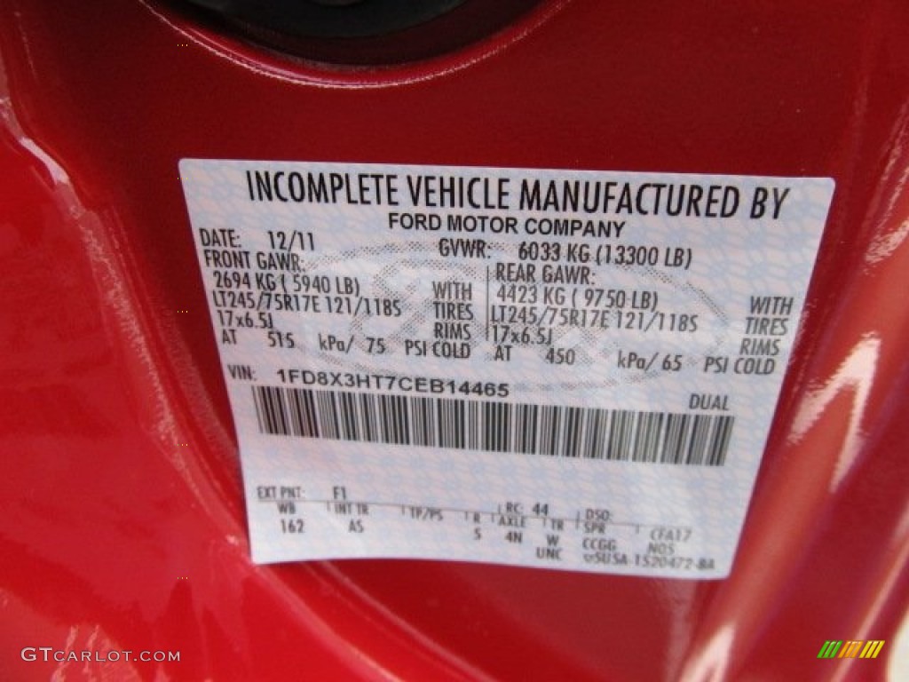 2012 Ford F350 Super Duty XL SuperCab 4x4 Chassis Color Code Photos
