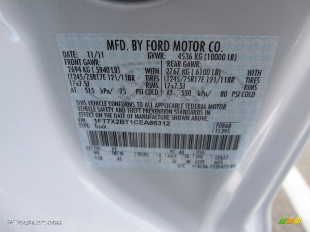 2012 F250 Super Duty Color Code Z1 for Oxford White Photo #59095149