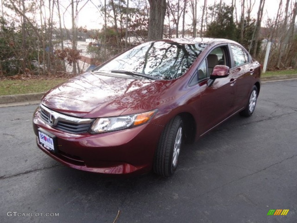 2012 Civic EX Sedan - Crimson Pearl / Beige photo #3