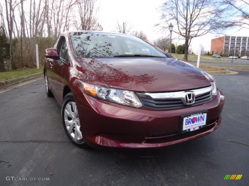 2012 Civic LX Sedan - Crimson Pearl / Beige photo #1