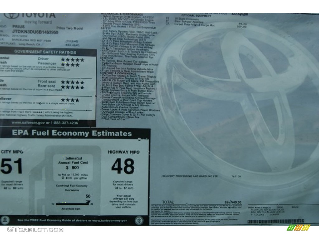2011 Toyota Prius Hybrid II Window Sticker Photo #59101952