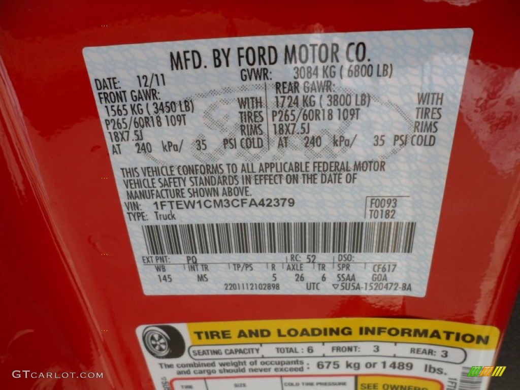 2012 F150 Color Code PQ for Race Red Photo #59112227