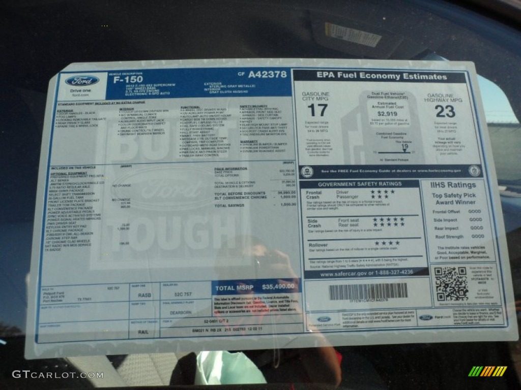 2012 Ford F150 XLT SuperCrew Window Sticker Photo #59112443