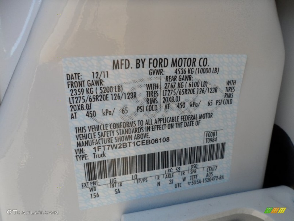 2012 F250 Super Duty Color Code UG for White Platinum Metallic Tri-Coat Photo #59112623