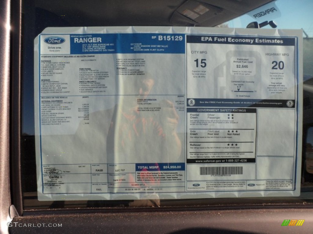 2011 Ford Ranger XLT SuperCab Window Sticker Photos