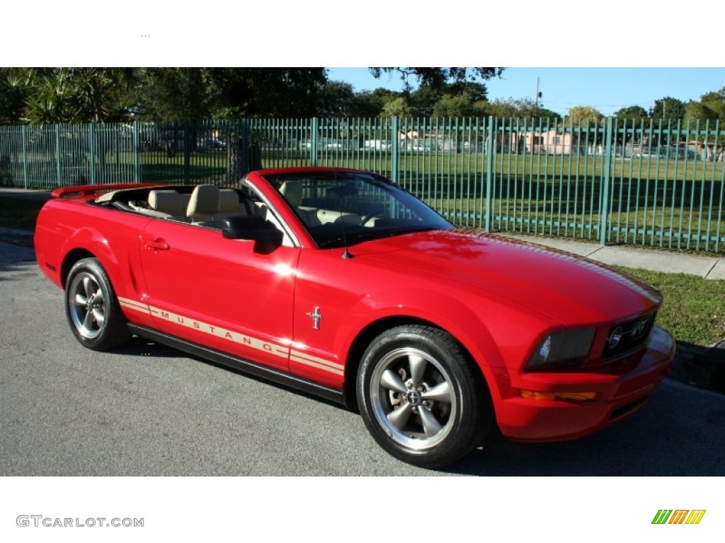2006 Mustang V6 Premium Convertible - Torch Red / Light Parchment photo #28