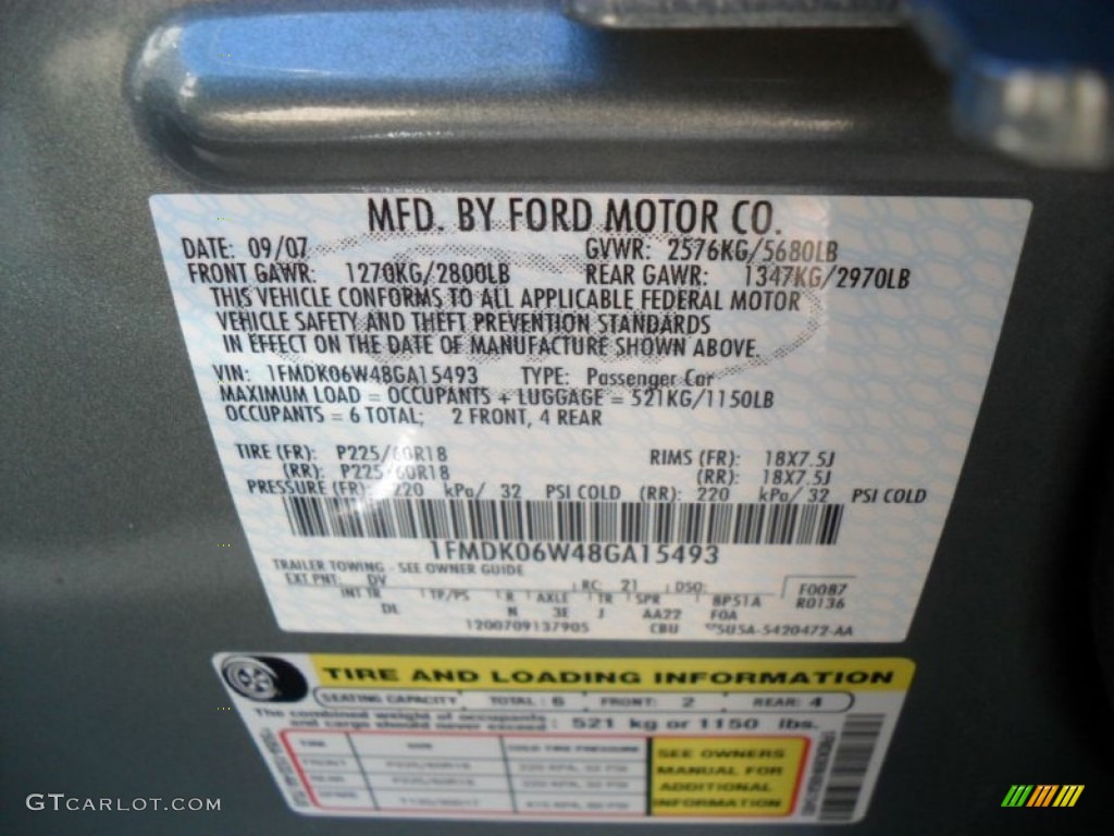 2008 Taurus X Color Code DV for Titanium Green Metallic Photo #59115404