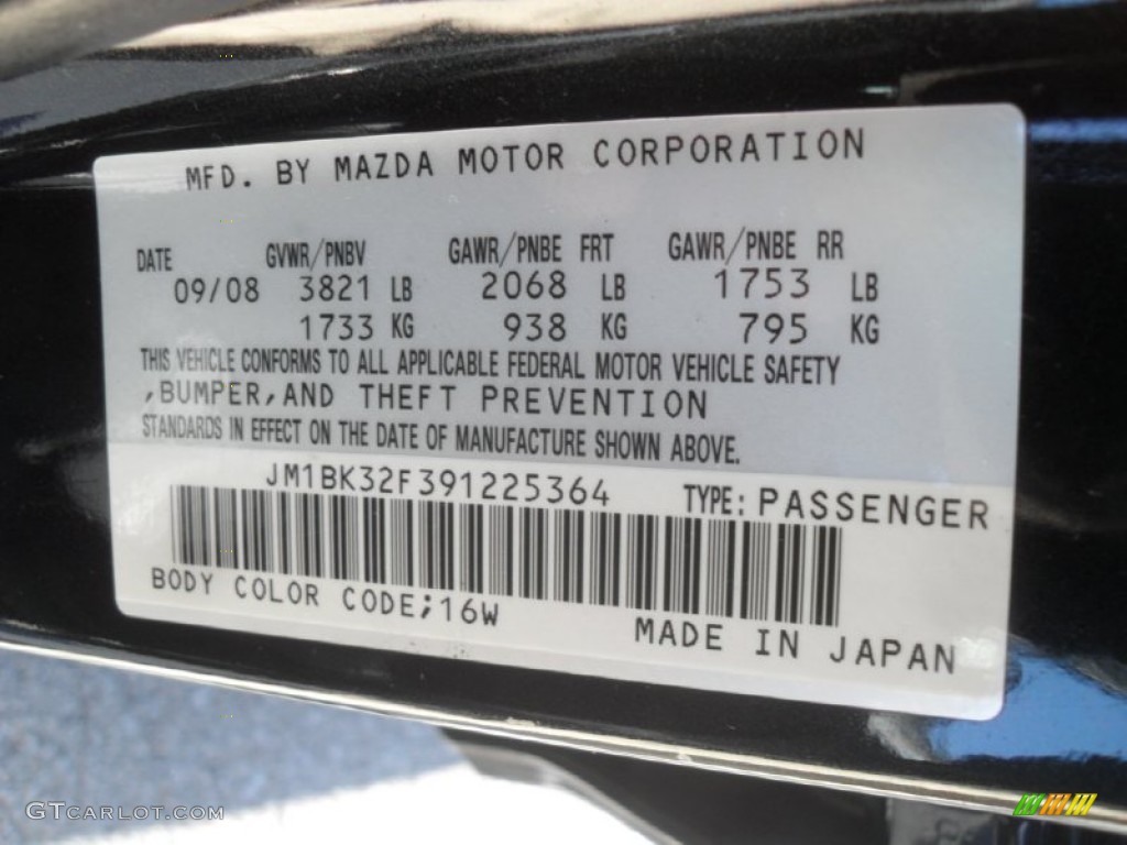 2009 MAZDA3 Color Code 16W for Black Mica Photo #59115911
