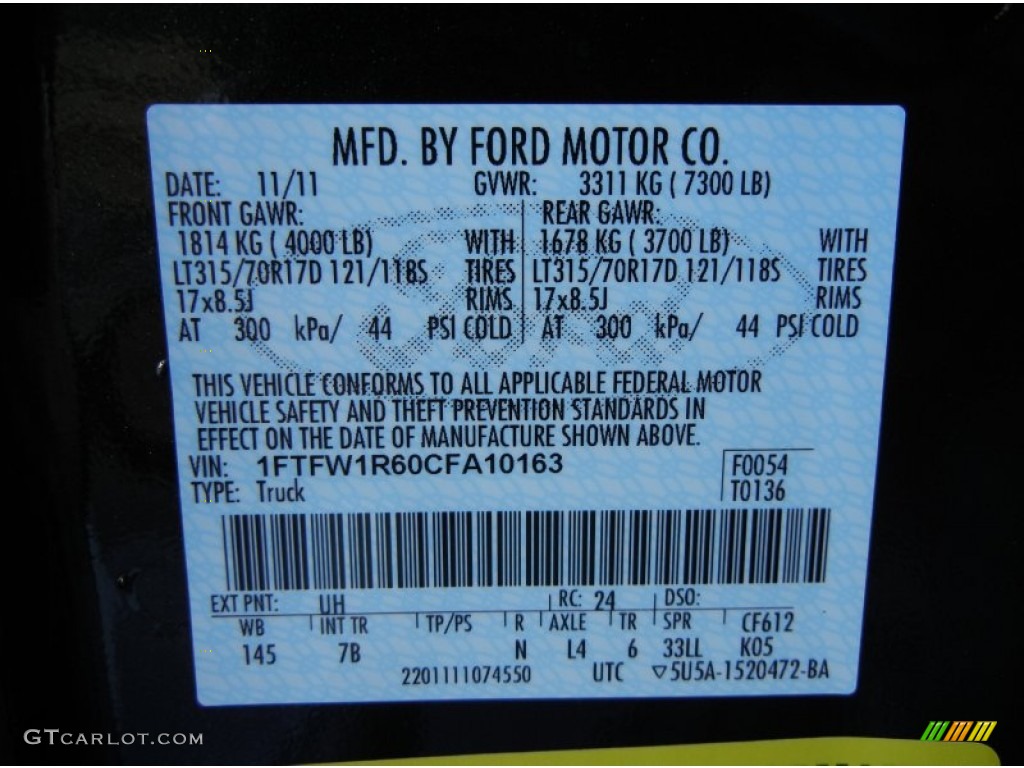 2012 F150 Color Code UH for Tuxedo Black Metallic Photo #59133134