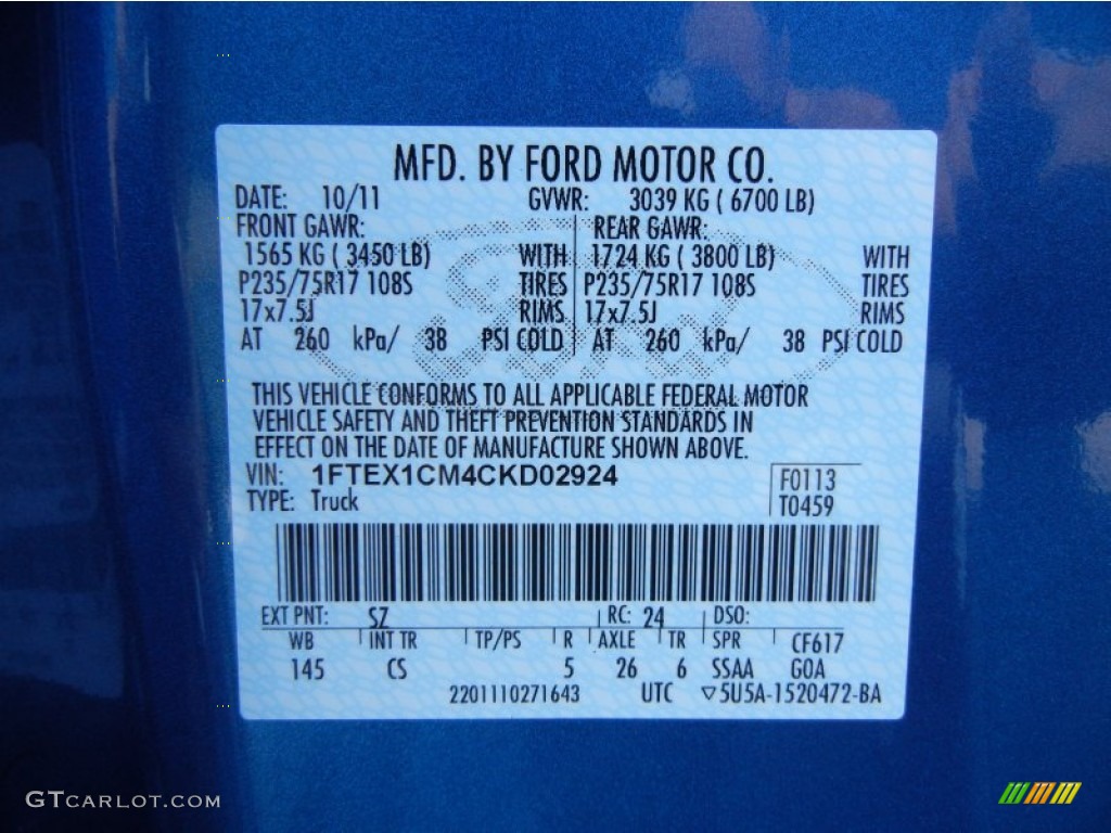 2012 F150 Color Code SZ for Blue Flame Metallic Photo #59133235