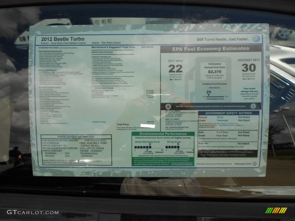 2012 Volkswagen Beetle Turbo Window Sticker Photo #59135228