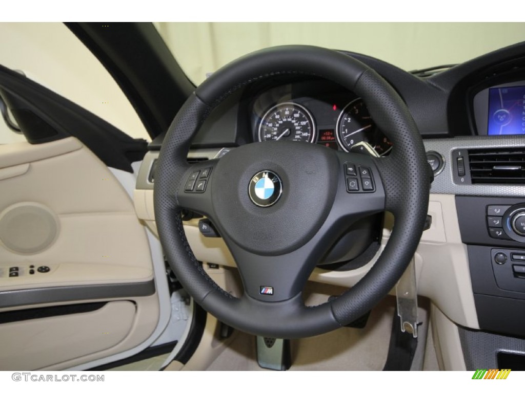 2012 BMW 3 Series 328i Convertible Cream Beige Steering Wheel Photo #59136002