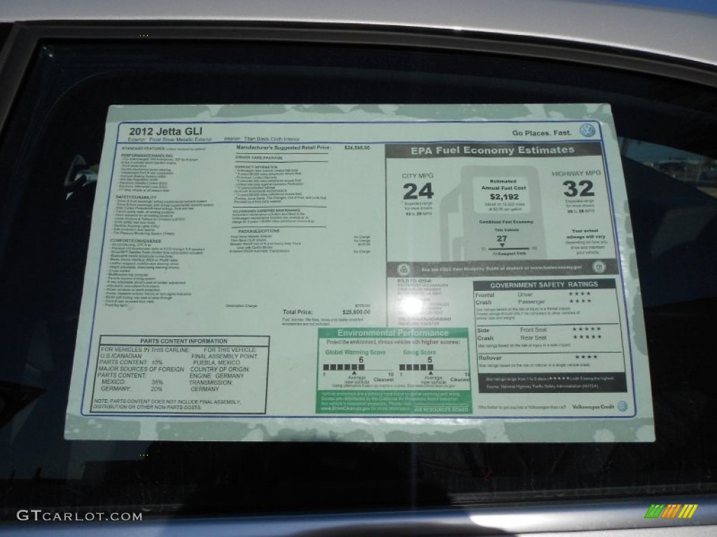 2012 Volkswagen Jetta GLI Window Sticker Photo #59136413