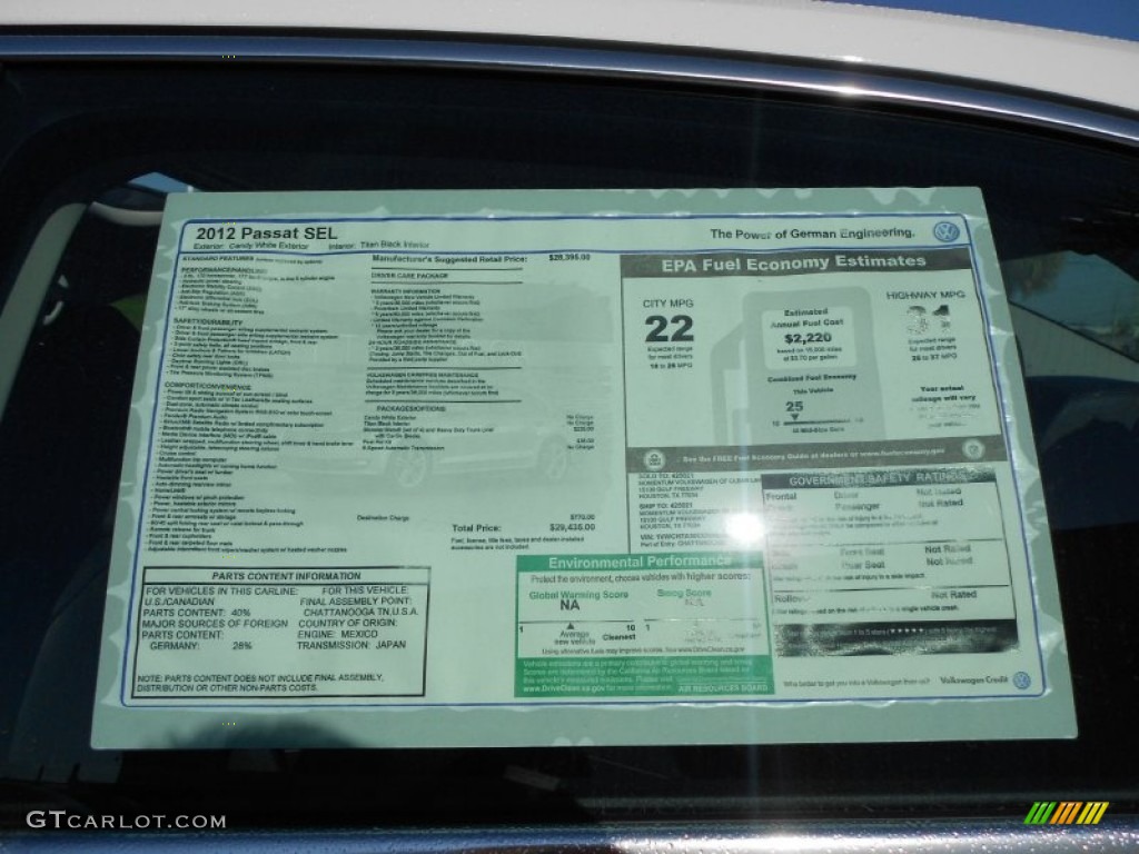 2012 Volkswagen Passat 2.5L SEL Window Sticker Photo #59137883