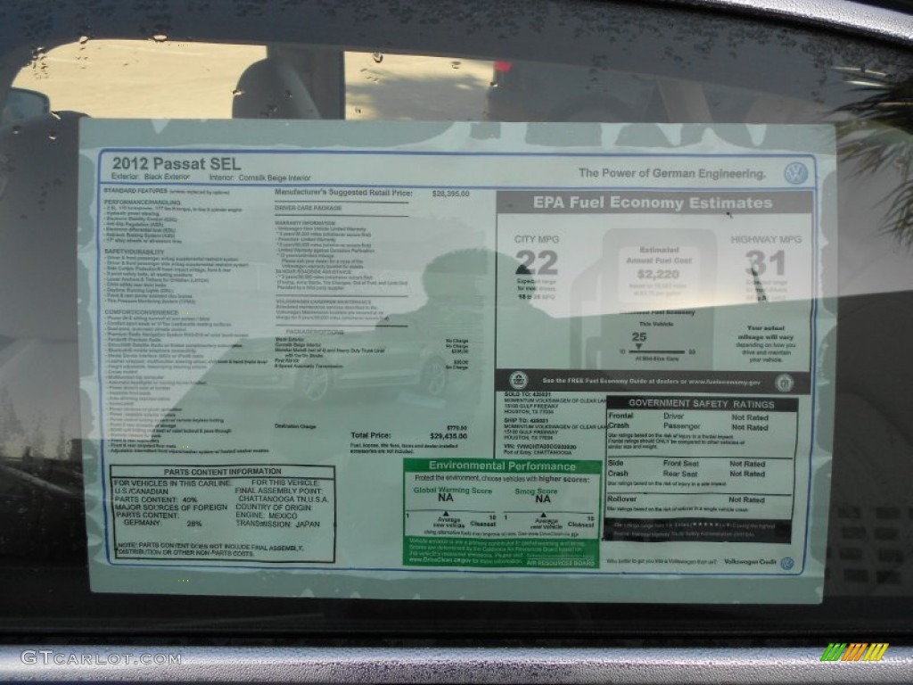 2012 Volkswagen Passat 2.5L SEL Window Sticker Photo #59138283