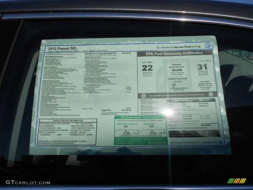 2012 Volkswagen Passat 2.5L SEL Window Sticker Photo #59138492