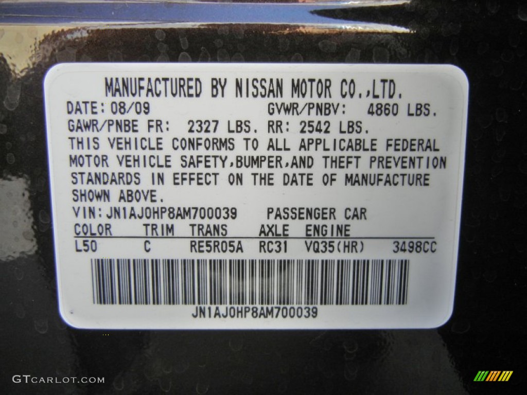 2010 Infiniti EX 35 Journey Color Code Photos
