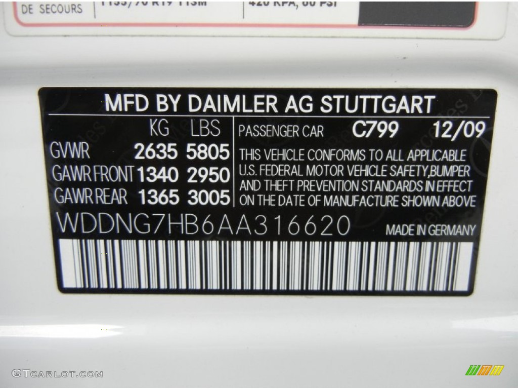2010 S Color Code 799 for Diamond White Metallic Photo #59142650